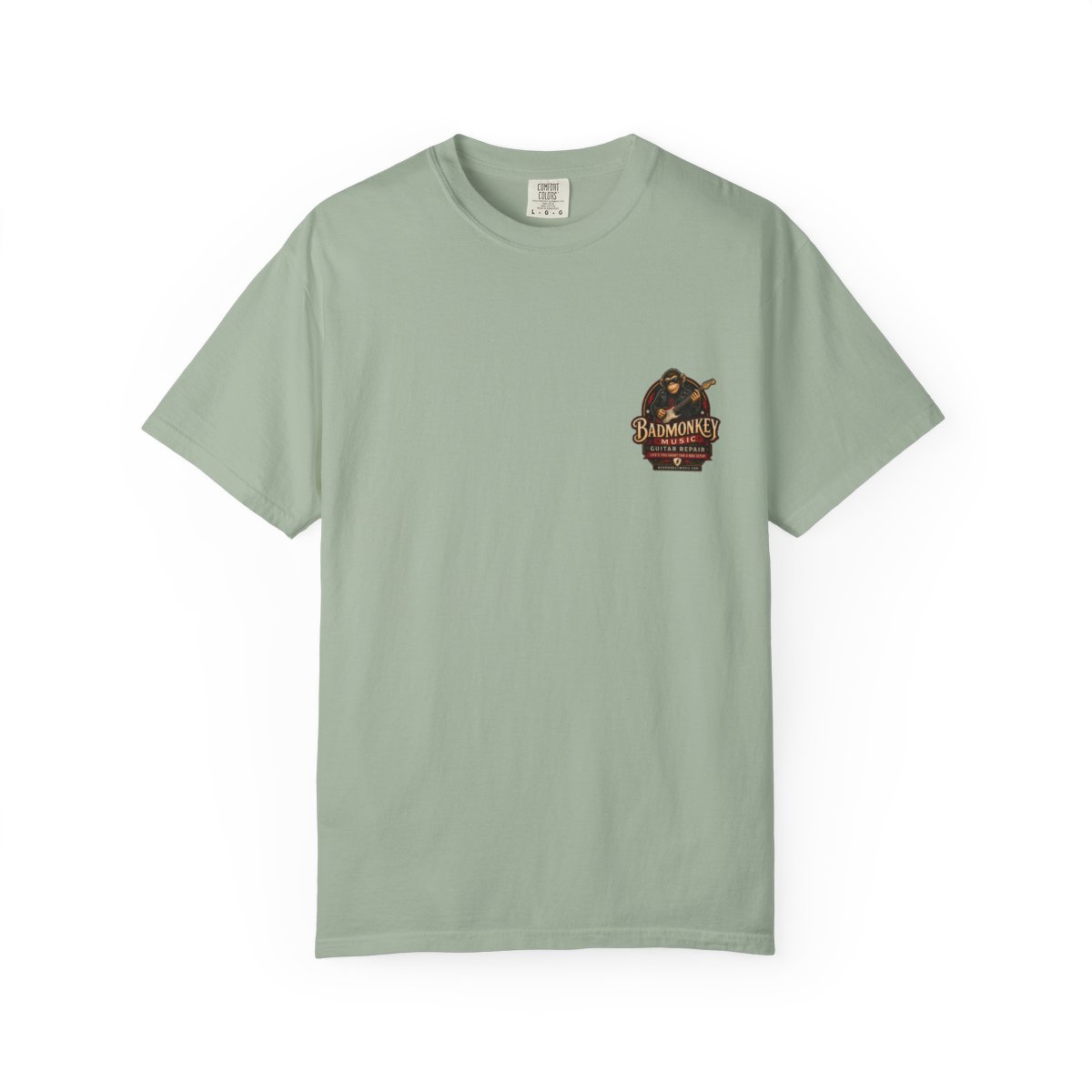 Bay Bad Monkey Music Guitar Repair T-Shirt | Monkey Mechanic Guitar Tech Logo front