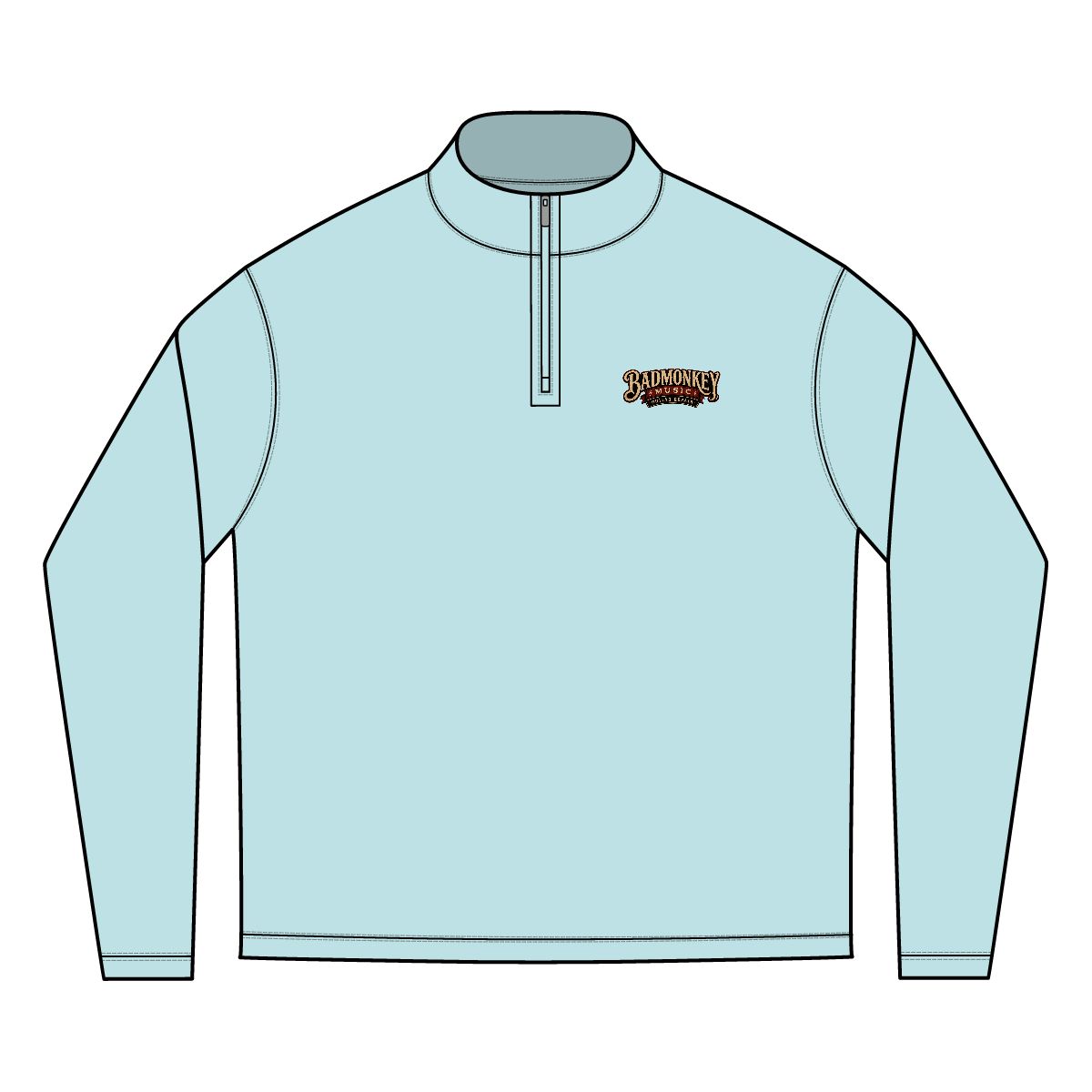 Arctic Blue Bad Monkey Guitar Repair Quarter-Zip front